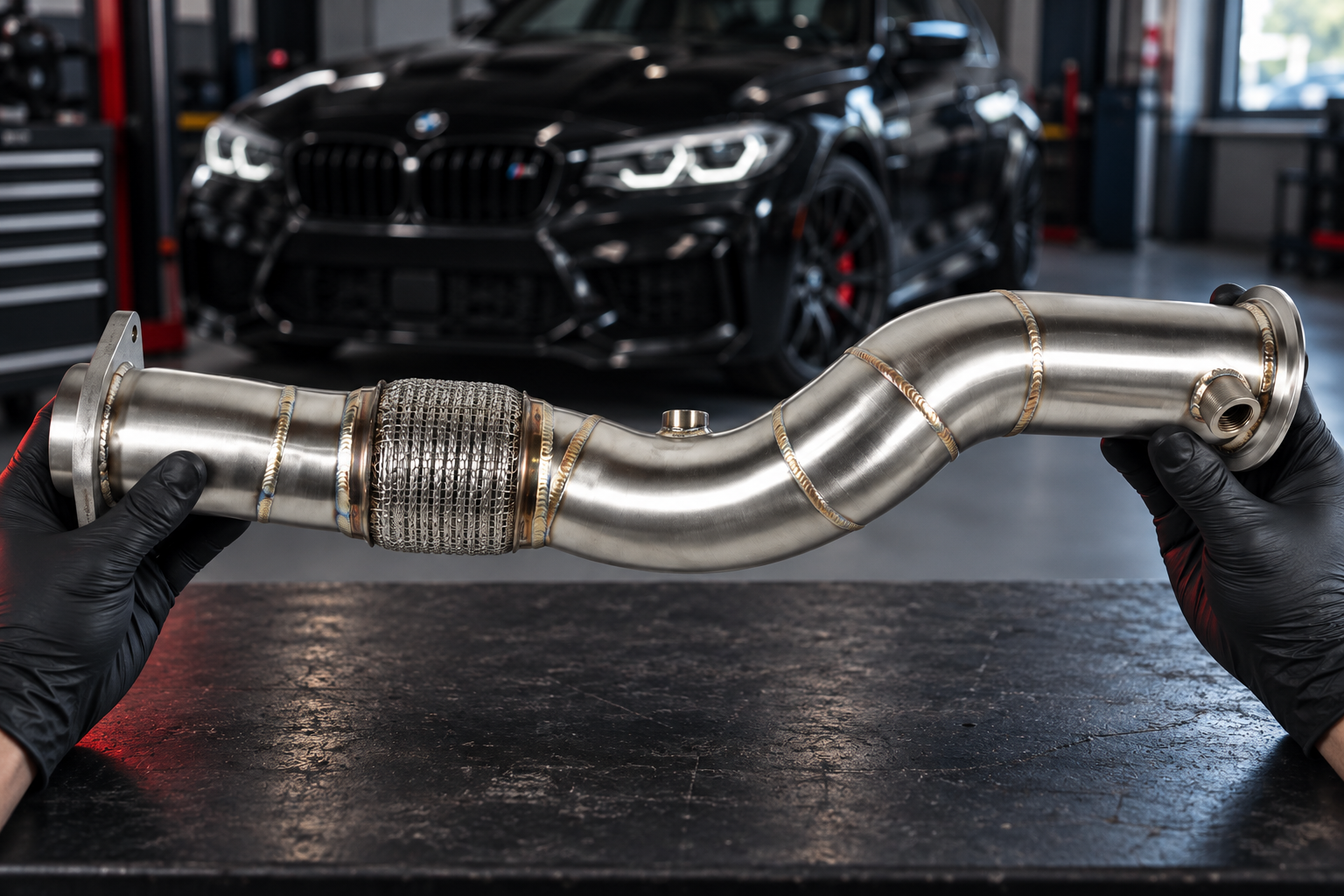 Campaign concept of a downpipe held in gloved hands